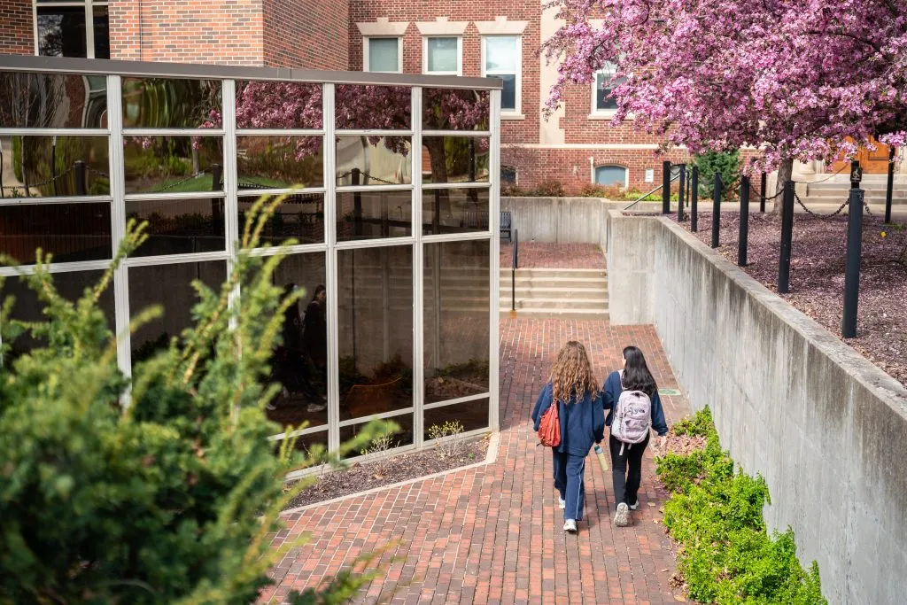 Students walking on campus.