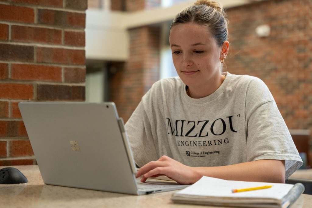 Student working on computer. 